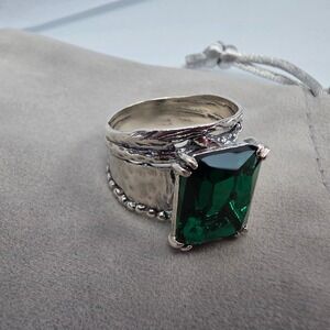 Jean Rachel‎ 925 Sterling Silver Emerald Crystal Octagon Statement Ring Sz 11